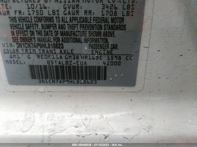 2017 Nissan Versa, VIN: 3N1CN7AP9HL818623