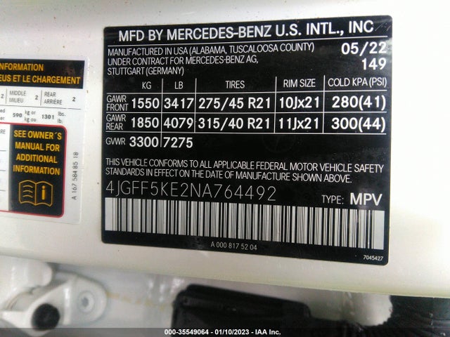 2022 Mercedes-Benz GLS-Class, VIN: 4JGFF5KE2NA764492