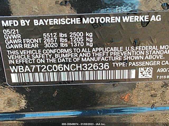 2022 BMW 7 Series, VIN: WBA7T2C06NCH32636