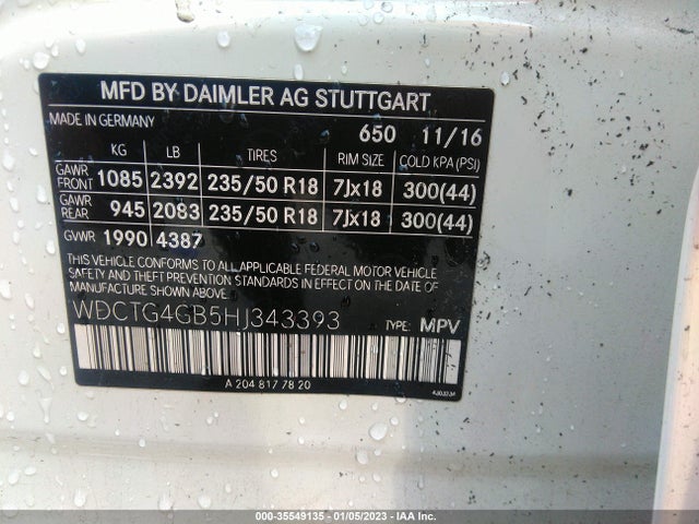 2017 Mercedes-Benz GLA-Class, VIN: WDCTG4GB5HJ343393