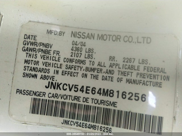 2004 INFINITI G35 COUPE W/LEATHER VIN: JNKCV54E64M816256