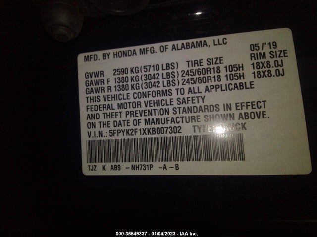 Honda Ridgeline Sport 2019 5FPYK2F1XKB007302 Image 10
