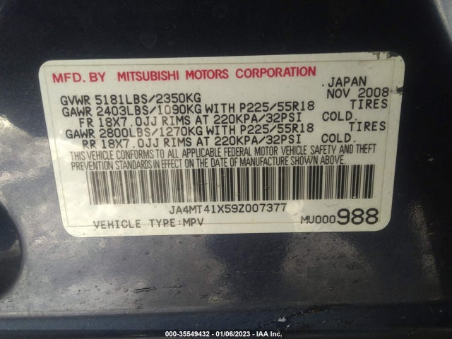 JA4MT41X59Z007377 Mitsubishi Outlander Xls