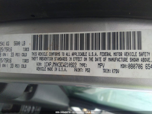 2012 JEEP LIBERTY SPORT VIN: 1C4PJMAK3CW210922