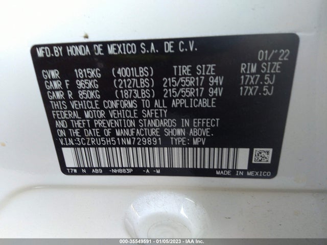 2022 Honda HR-V, VIN: 3CZRU5H51NM729891