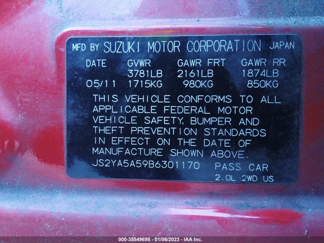 JS2YA5A59B6301170 Suzuki Sx4 Sportback