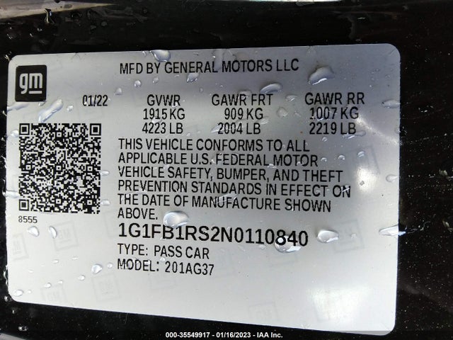 Chevrolet Camaro 1lt 2022 1G1FB1RS2N0110840 Image 9