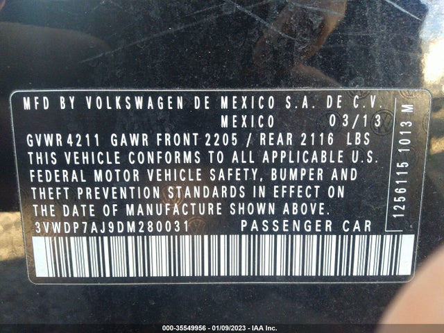3VWDP7AJ9DM280031 Volkswagen Jetta Sedan Se W/convenience/sunroof