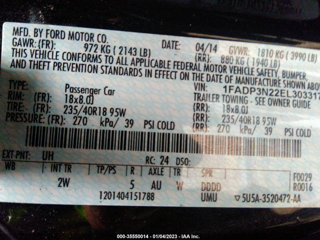 2014 FORD FOCUS TITANIUM VIN: 1FADP3N22EL303317