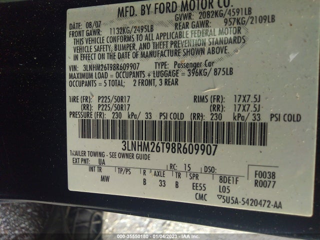 Lincoln MKZ 2008 3LNHM26T98R609907 Image 10