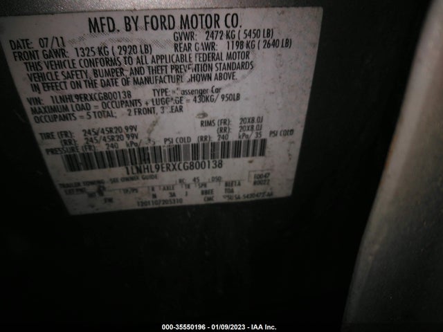Lincoln MKS 2012 1LNHL9ERXCG800138 Image 10