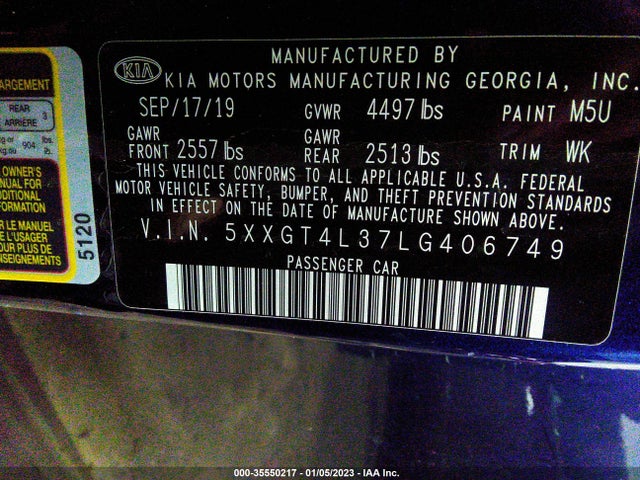 2020 Kia Optima, VIN: 5XXGT4L37LG406749