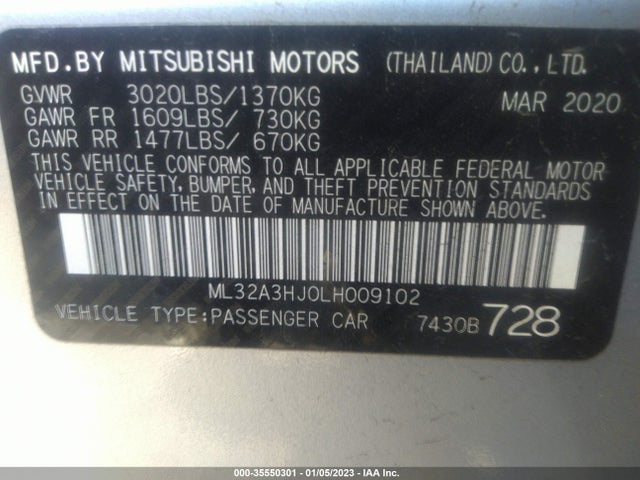 2020 MITSUBISHI MIRAGE ES/SE VIN: ML32A3HJ0LH009102