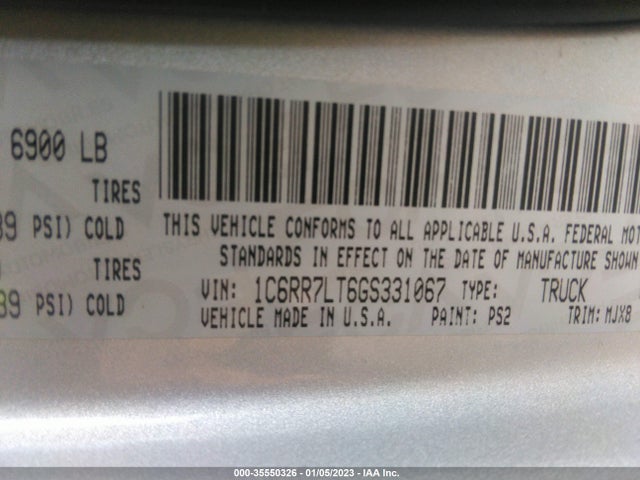2016 RAM 1500 BIG HORN VIN: 1C6RR7LT6GS331067