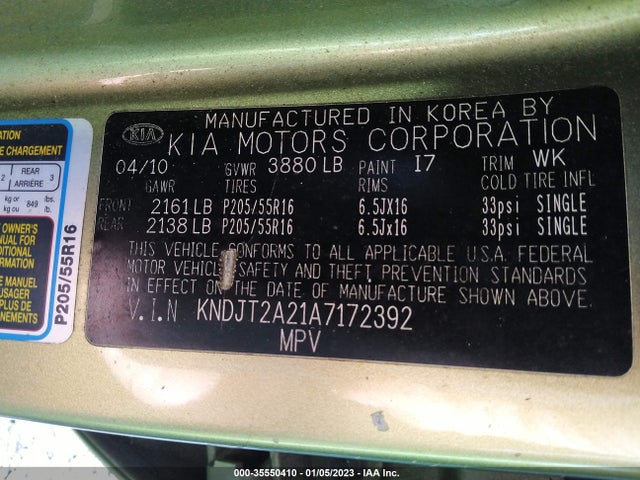 KIA SOUL + 2010 KNDJT2A21A7172392 Image 10