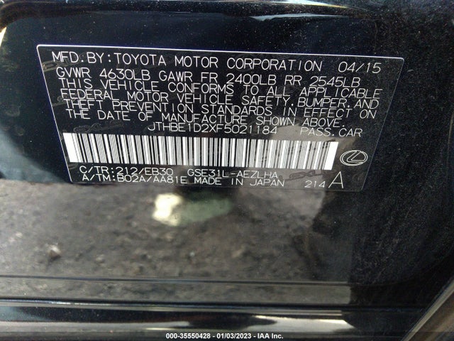 2015 Lexus IS, VIN: JTHBE1D2XF5021184