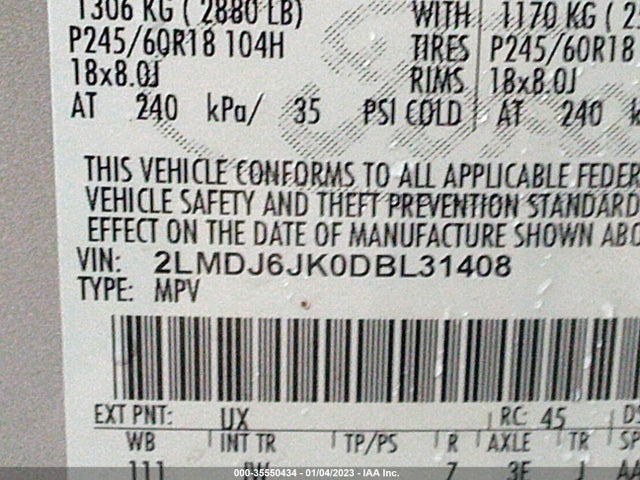 Lincoln MKX 2013 2LMDJ6JK0DBL31408 Image 9