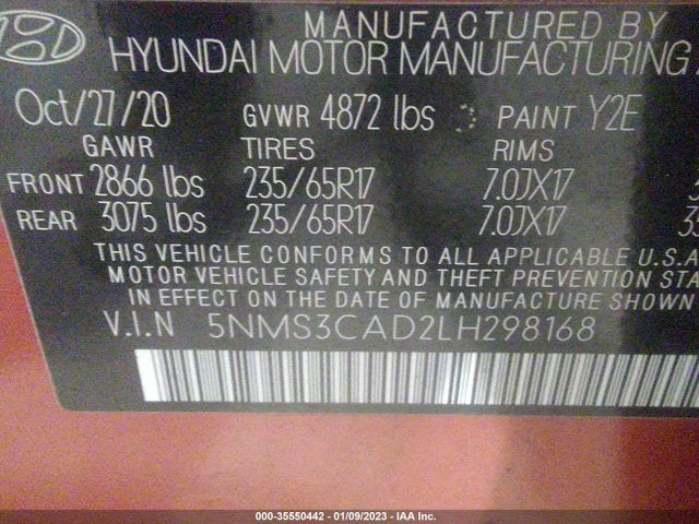 2020 Hyundai Santa Fe, VIN: 5NMS3CAD2LH298168