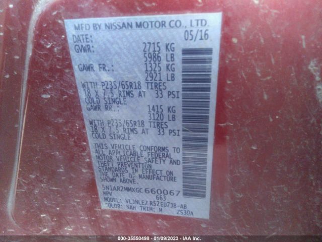 5N1AR2MMXGC660067 Nissan Pathfinder Sv