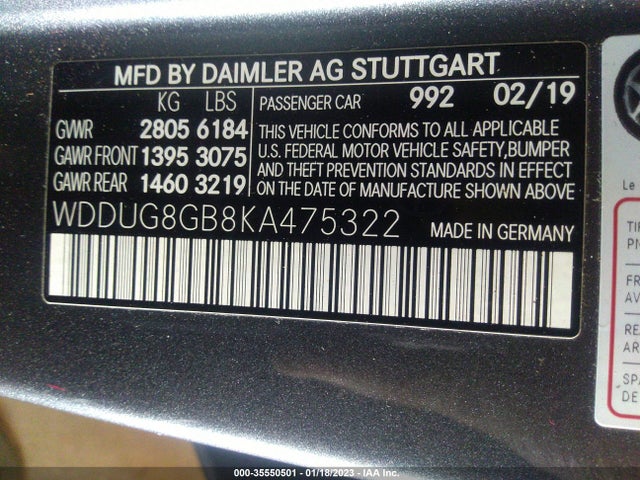 2019 Mercedes-Benz S-Class, VIN: WDDUG8GB8KA475322