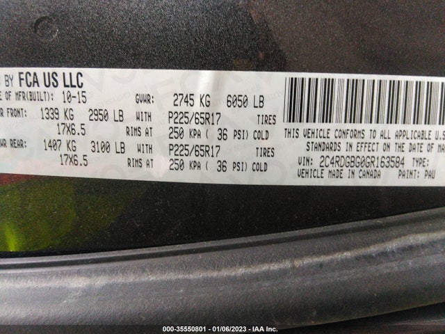 2016 Dodge Grand Caravan, VIN: 2C4RDGBG0GR163584