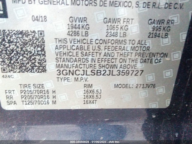 Chevrolet Trax Lt 2018 3GNCJLSB2JL359727 Image 10
