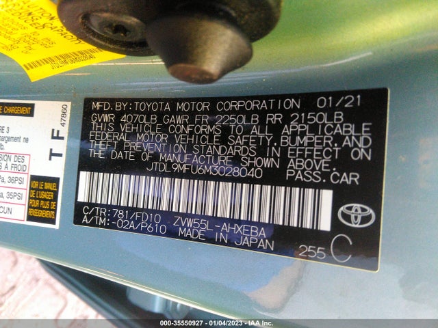 2021 TOYOTA PRIUS LE/XLE VIN: JTDL9MFU6M3028040