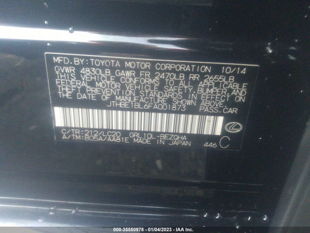 2015 Lexus GS, VIN: JTHBE1BL6FA001873