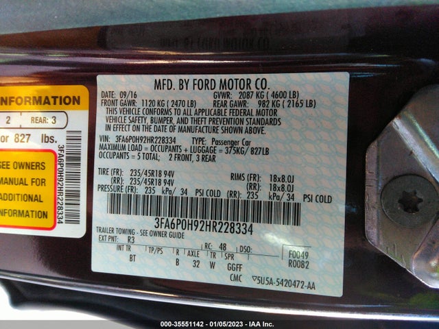 2017 Ford Fusion, VIN: 3FA6P0H92HR228334