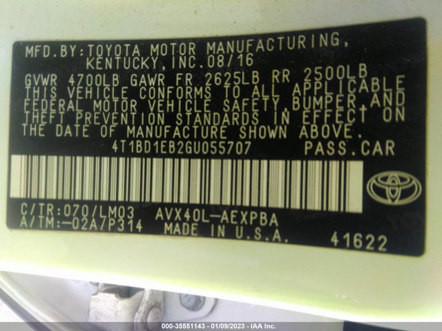 2016 Toyota Avalon, VIN: 4T1BD1EB2GU055707