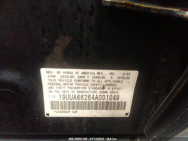 2004 ACURA TL VIN: 19UUA66264A001049