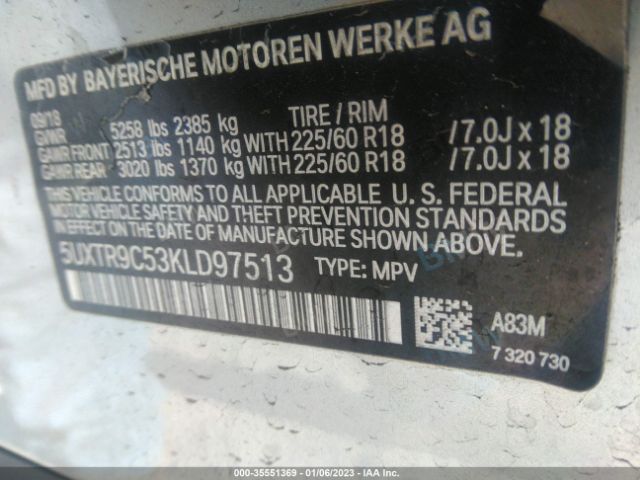 5UXTR9C53KLD97513 BMW X3 Xdrive30i