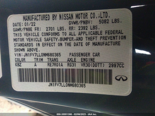 2022 Infiniti Q60, VIN: JN1FV7LL0NM680365