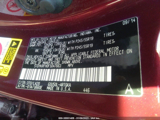 Toyota Highlander Limited 2015 5TDYKRFH0FS047663 Image 9
