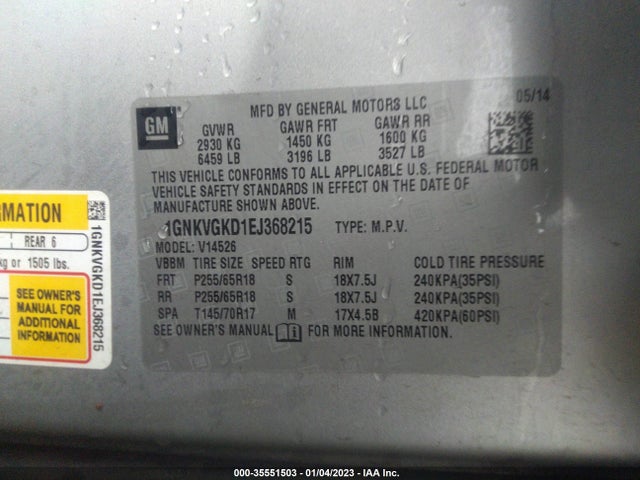 Chevrolet Traverse Lt 2014 1GNKVGKD1EJ368215 Image 10
