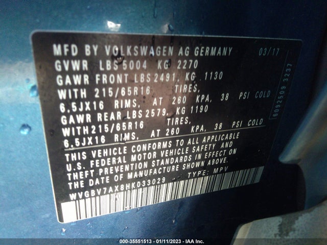 2017 Volkswagen Tiguan, VIN: WVGBV7AX8HK033029