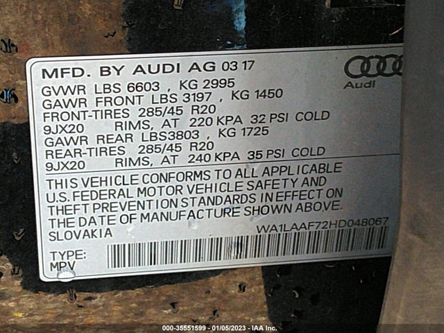WA1LAAF72HD048067 Audi Q7 Premium Plus