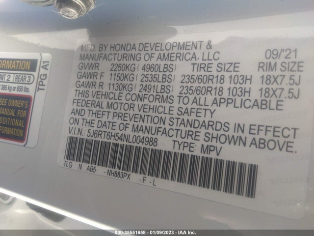 2022 Honda CR-V, VIN: 5J6RT6H54NL004988