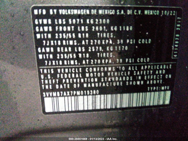 3VVMB7AX7PM019380 Volkswagen TIGUAN SE