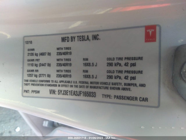 Tesla Model 3 Range Battery 2018 5YJ3E1EA3JF165033 Image 9