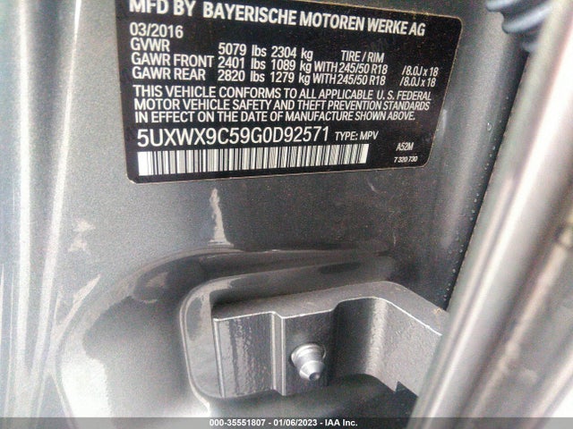 BMW X3 Xdrive28i 2016 5UXWX9C59G0D92571 Image 10