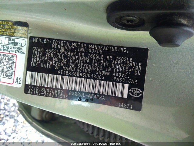 2005 TOYOTA AVALON XL/TOURING/XLS/LIMITED VIN: 4T1BK36B85U018903