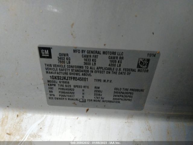 1GKS2JKJ7FR545801 GMC YUKON XL DENALI