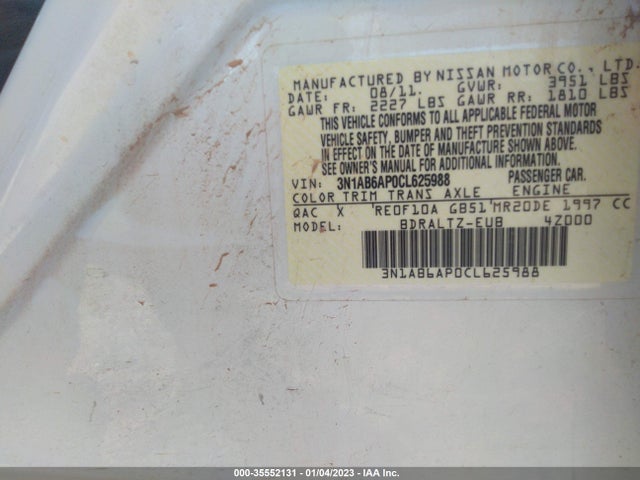 2012 NISSAN SENTRA 2.0 S VIN: 3N1AB6AP0CL625988