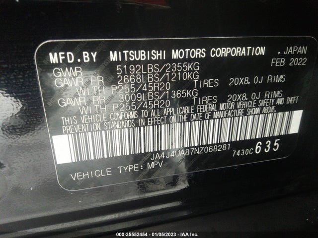 JA4J4UA87NZ068281 Mitsubishi Outlander Se