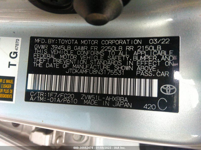 2022 Toyota Prius, VIN: JTDKAMFU8N3175531