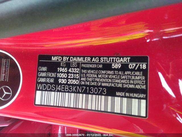 2019 Mercedes-Benz CLA-Class, VIN: WDDSJ4EB3KN713073