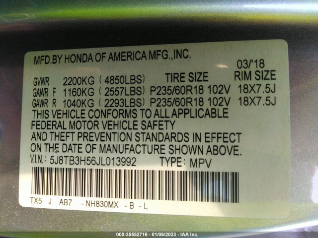 2018 Acura RDX, VIN: 5J8TB3H56JL013992