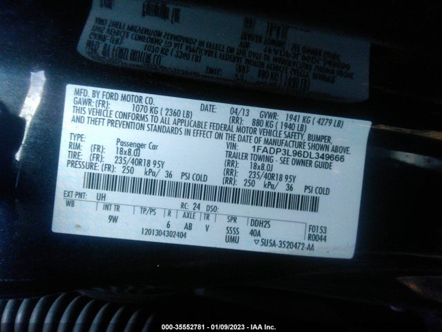 2013 FORD FOCUS ST VIN: 1FADP3L96DL349666