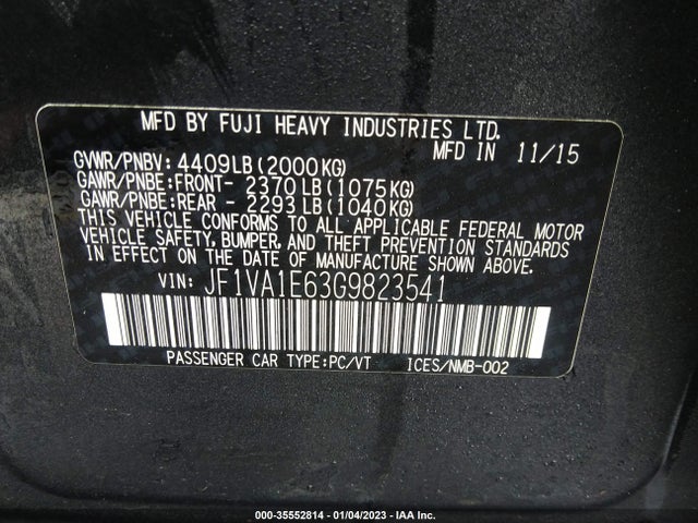 2016 Subaru WRX, VIN: JF1VA1E63G9823541